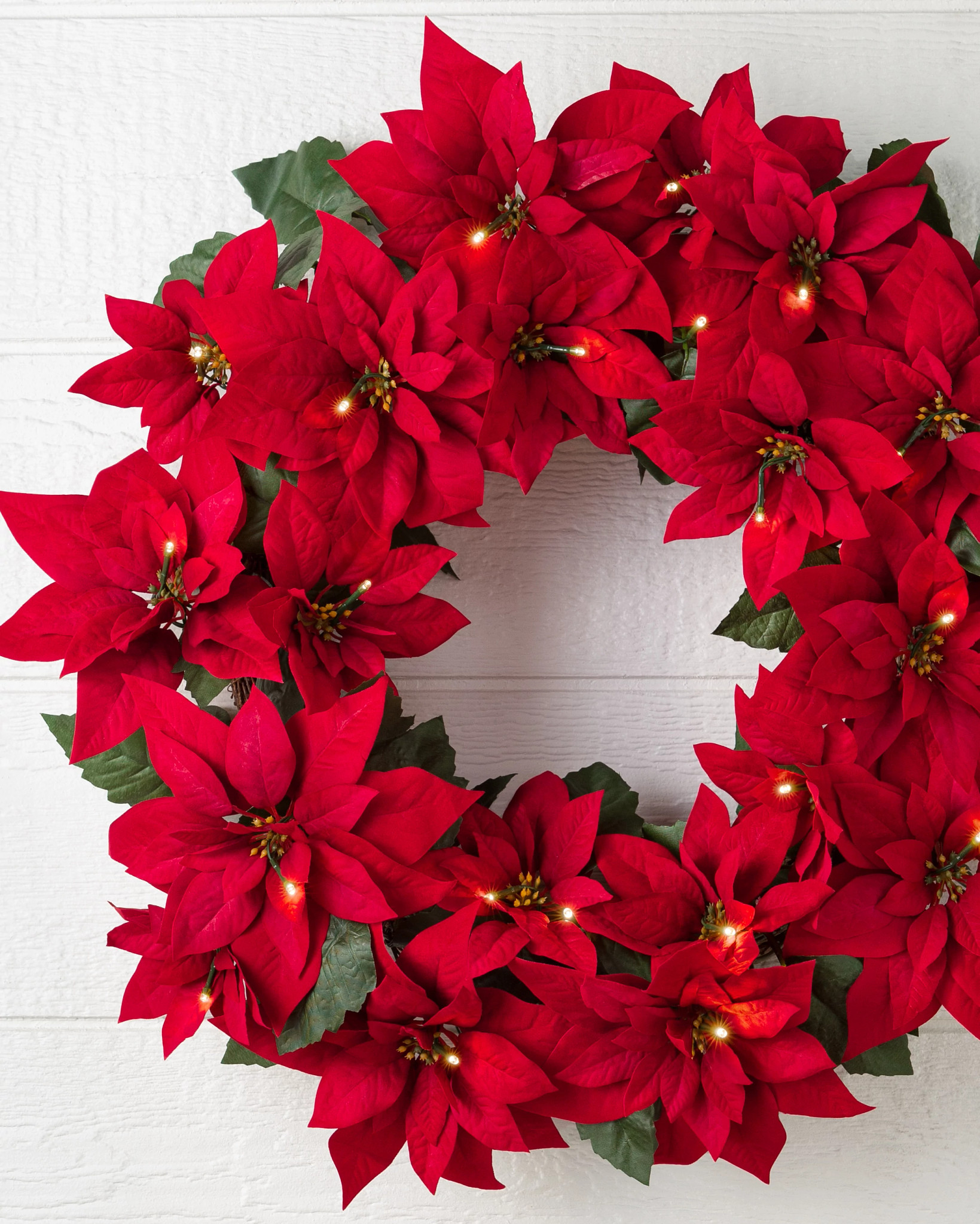 Outdoor Lit Red Poinsettia Celebration Wreath