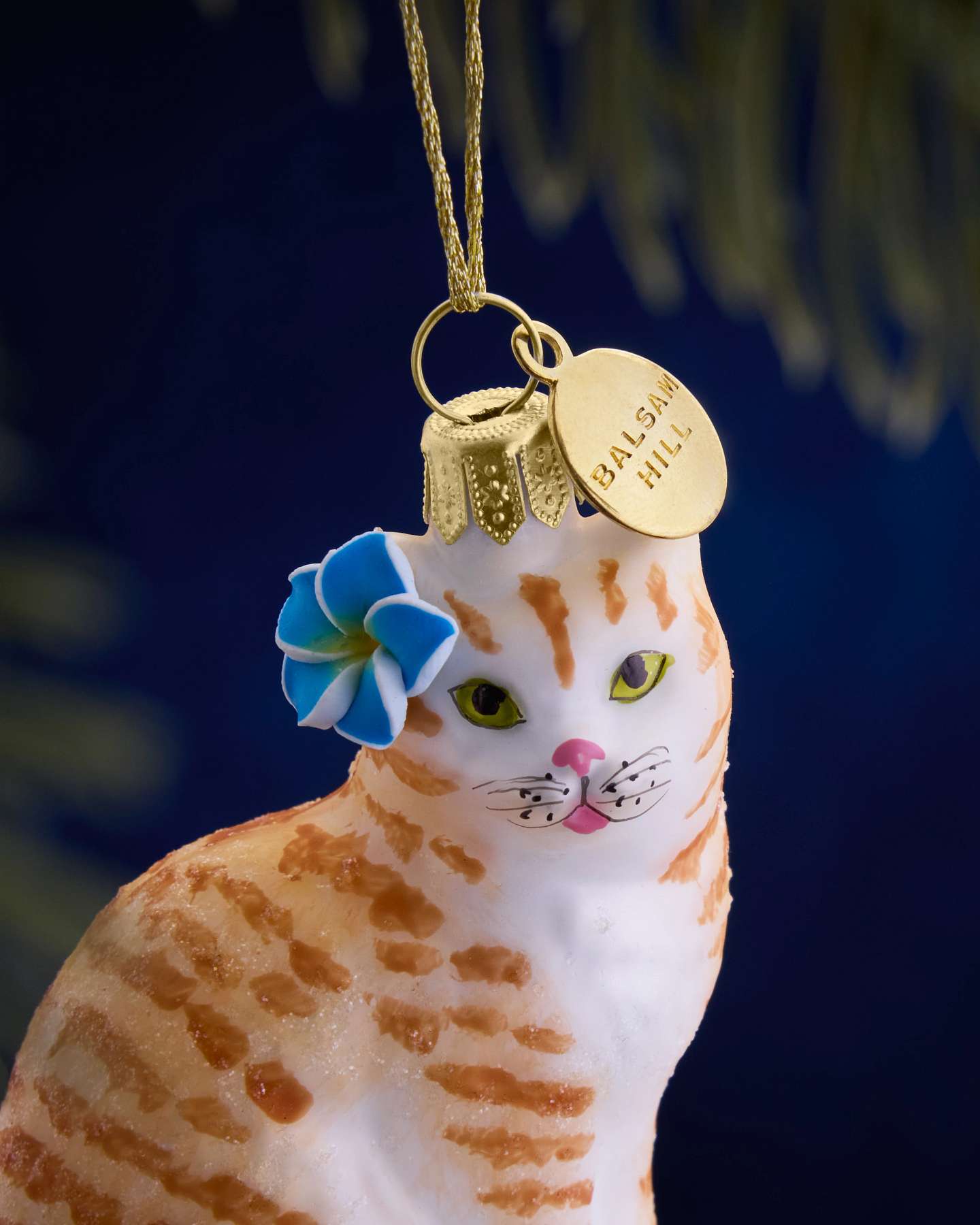 Balsam Hill Studio Orange Cat with Plumeria Ornament