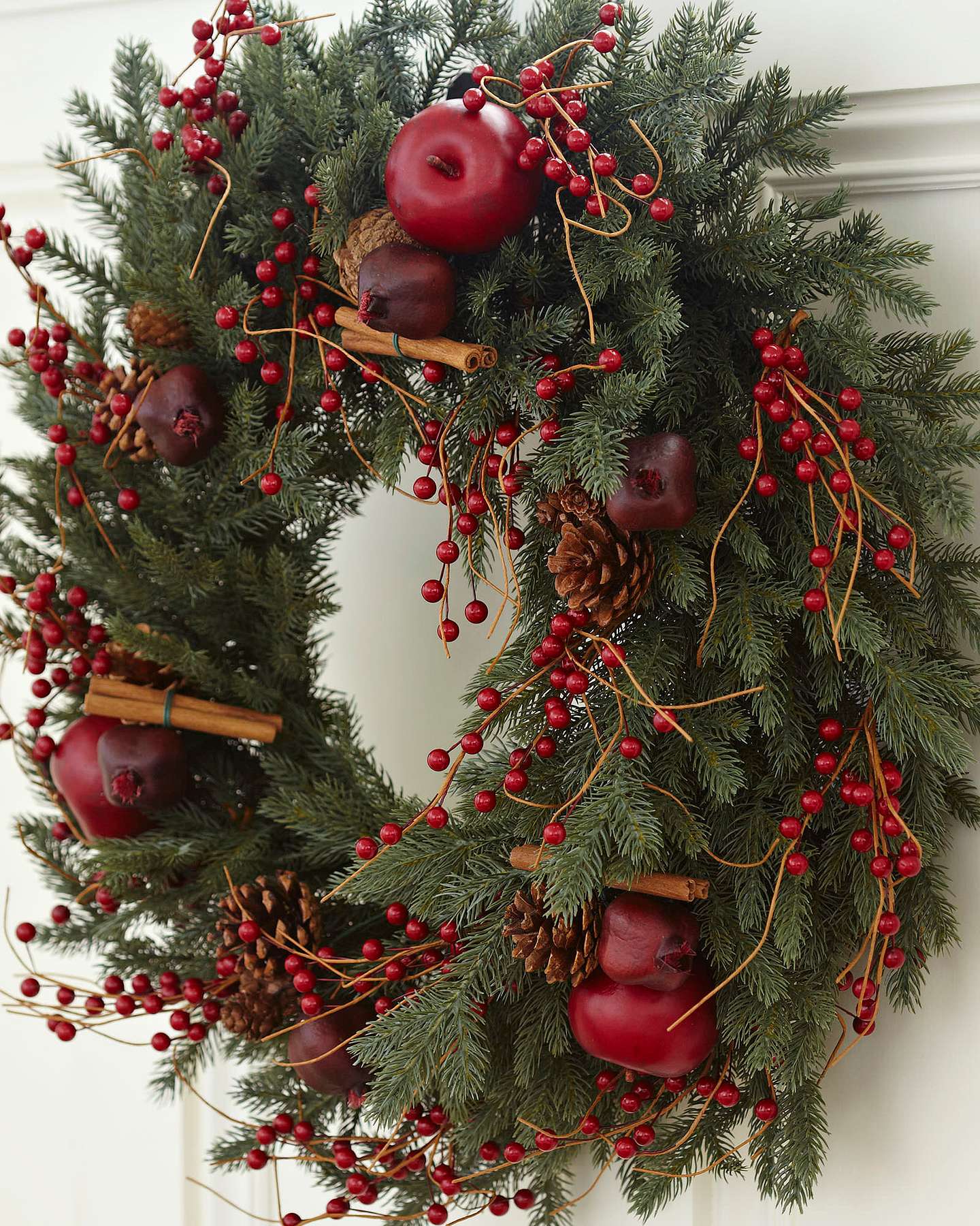 Balsam Hill Heritage Spice Artificial Christmas Wreath Hanged on a Door
