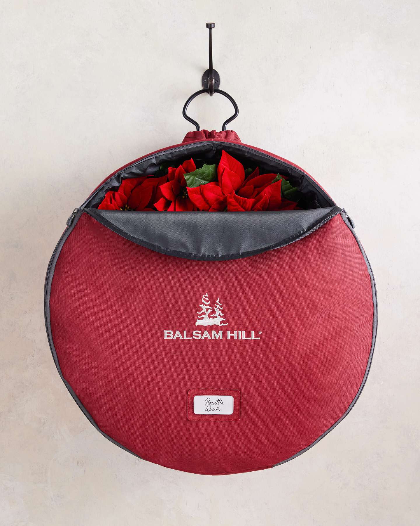 Balsam Hill Red Extra Small Artificial Christmas Wreath Storage Bag Display