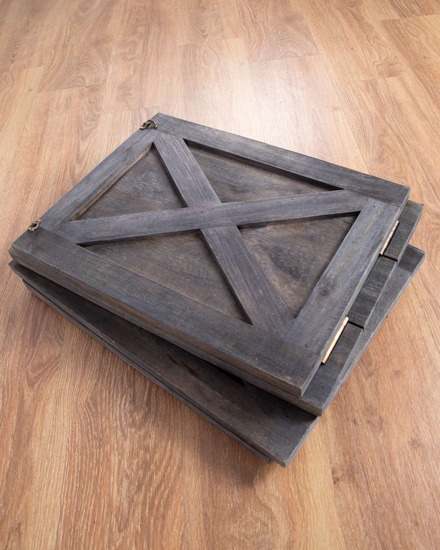 Balsam Hill Gray Wooden Crate Artificial Christmas Tree Collar Closeup View Unassembled