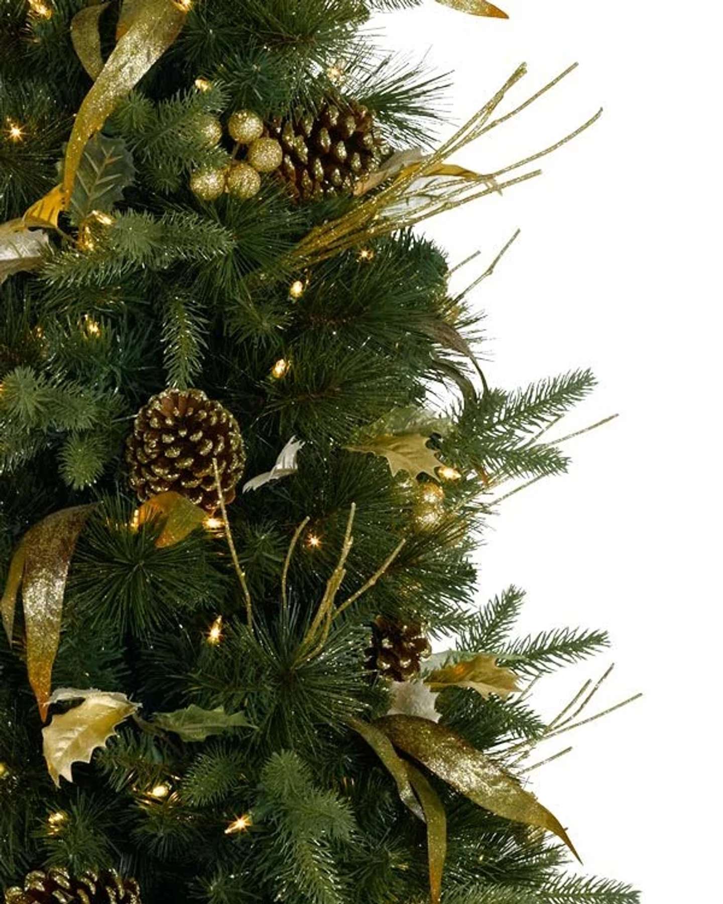 Balsam Hill Coloma Golden Pine Potted Artificial Christmas Tree LED Clear Closeup
