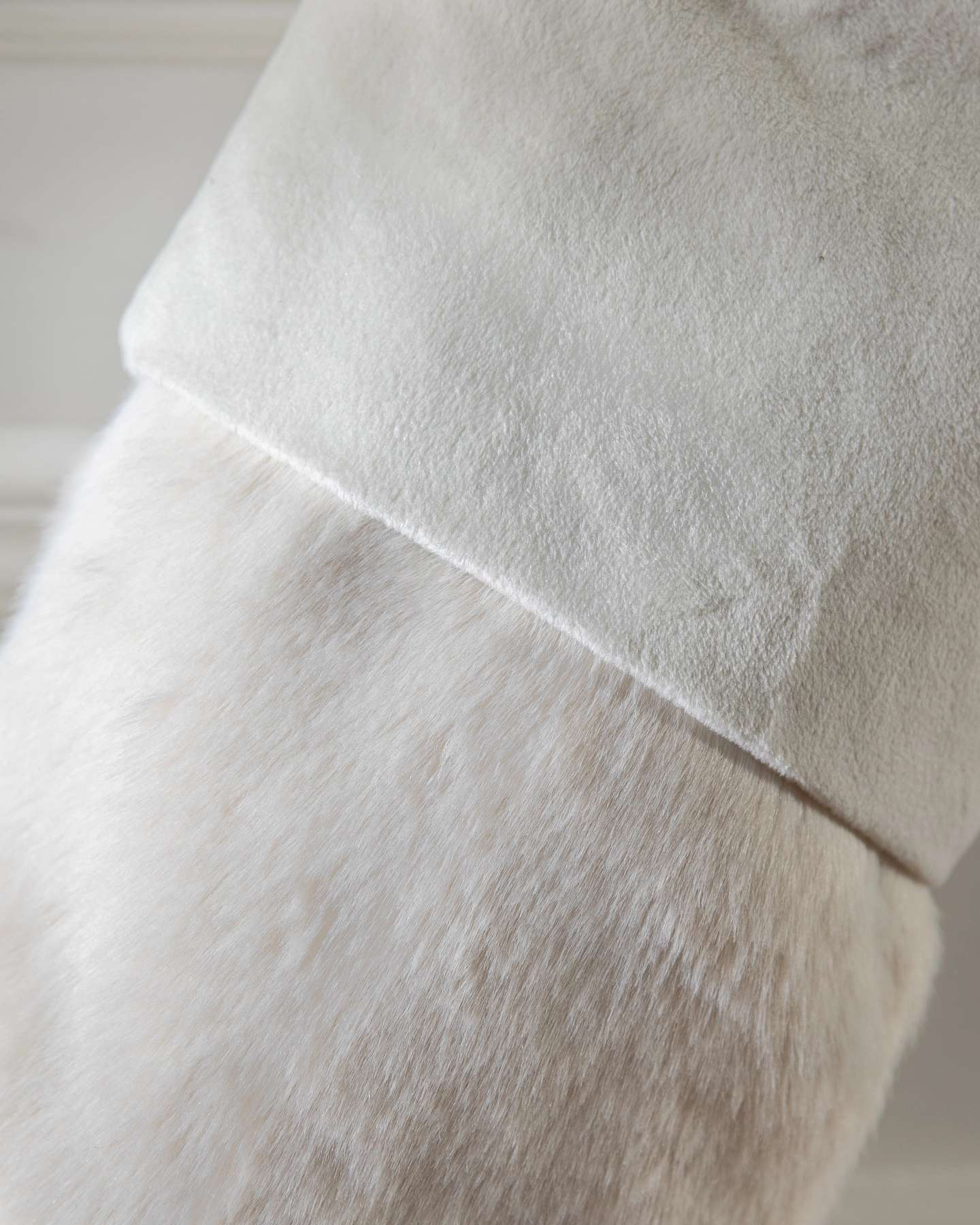 Balsam Hill Ivory Lodge Faux Fur Christmas Stocking Closeup Featuring Soft and Cozy Fabric