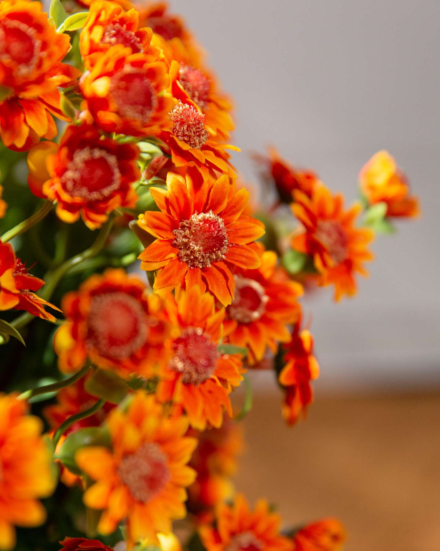 Balsam Hill 24-Inch Outdoor Orange Potted Artificial Fall Foliage Mums Unlit Flower Closeup