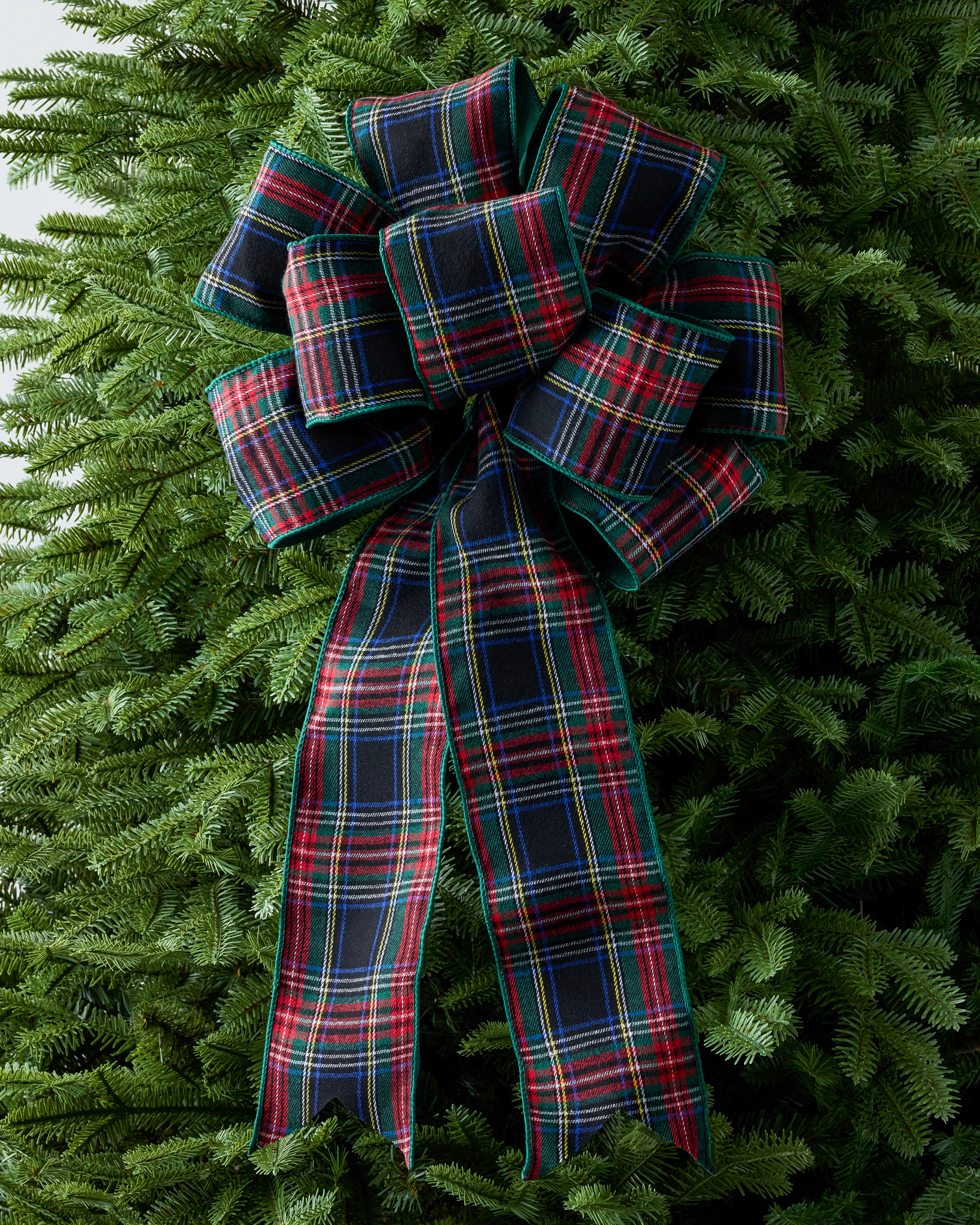 Dark Blue Tartan Pre-Tied Christmas Bow Set