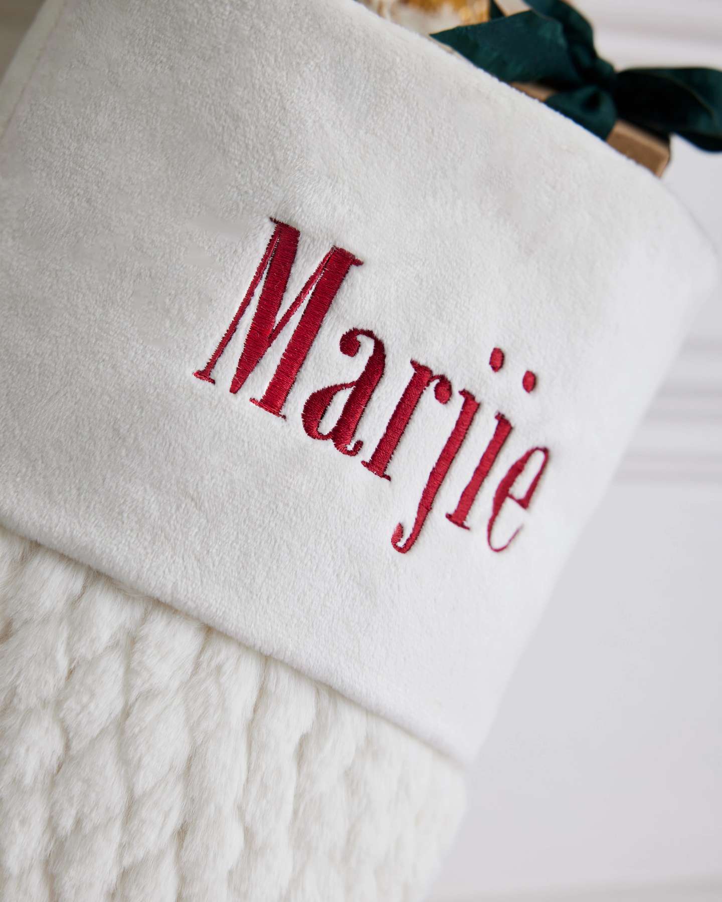 Ivory Faux Fur Quilted Christmas Stocking