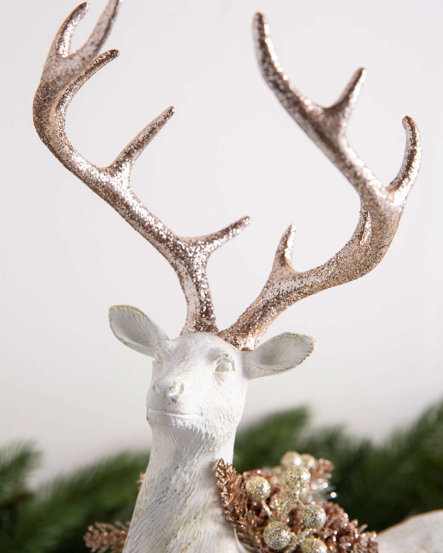 Balsam Hill Winter Frost Tabletop Artificial Christmas Deer Set of 2 Closeup View