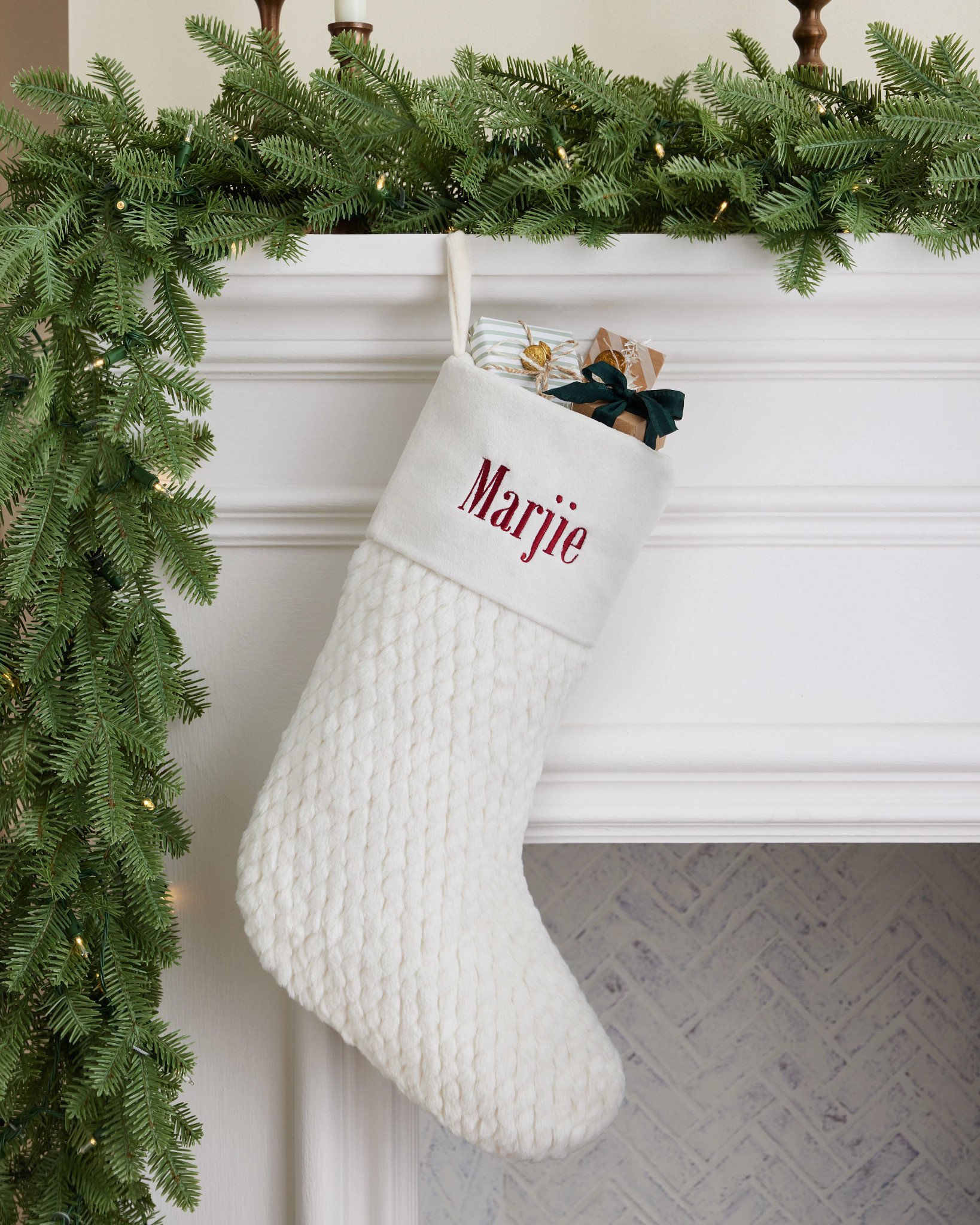 Ivory Faux Fur Quilted Christmas Stockings
