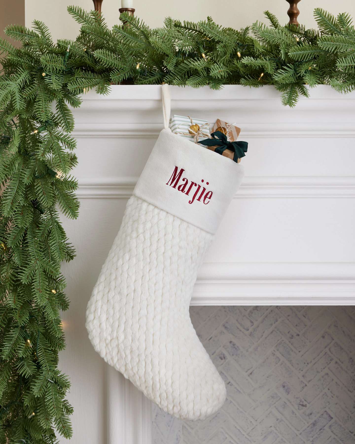 Ivory Faux Fur Quilted Christmas Stocking