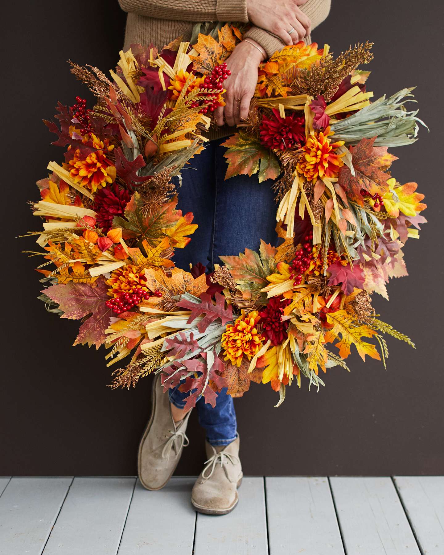 Balsam Hill Country Fields Artificial Fall Foliage Being Held