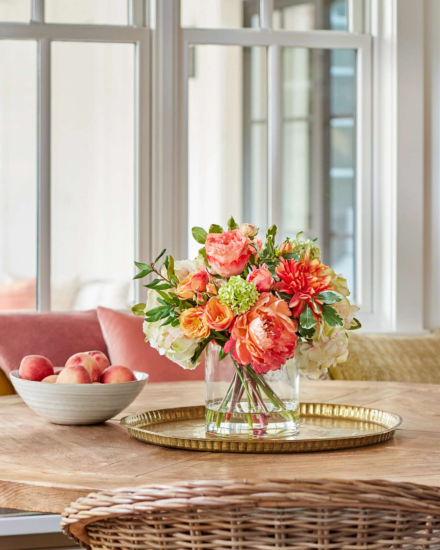 Balsam Hill Coral Garden Artificial Flower Arrangement Lifestyle Table Display