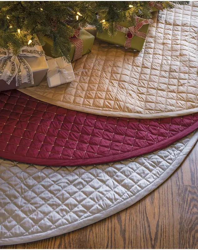 60in Cranberry Regency Dupioni Quilted Tree Skirt by Balsam Hill Main