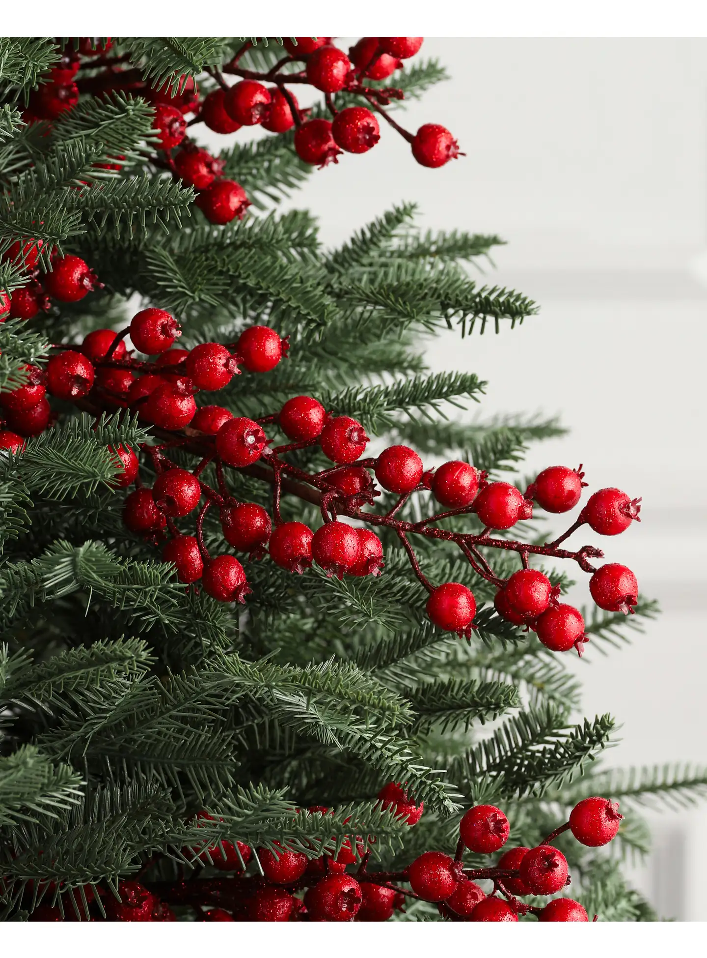 Weihnachtsbaumzweige mit großen roten Beeren im Set