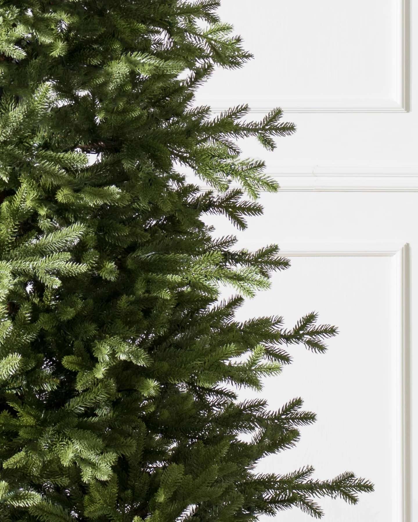 Balsam Hill Red Spruce Slim Unlit Artificial Christmas Tree Closeup View
