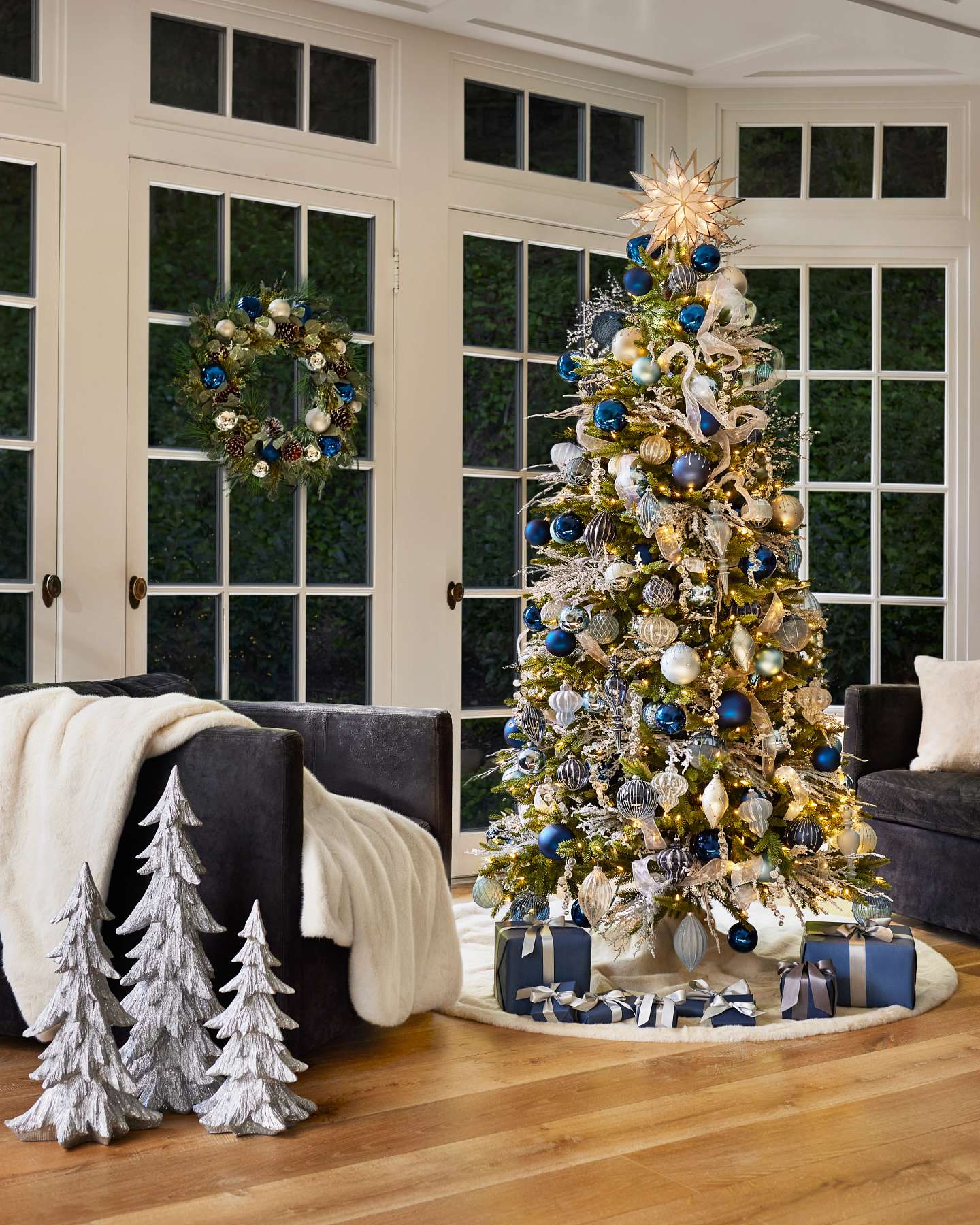 Balsam Hill Starry Night Christmas Ornament Set in a Festive Home Setting