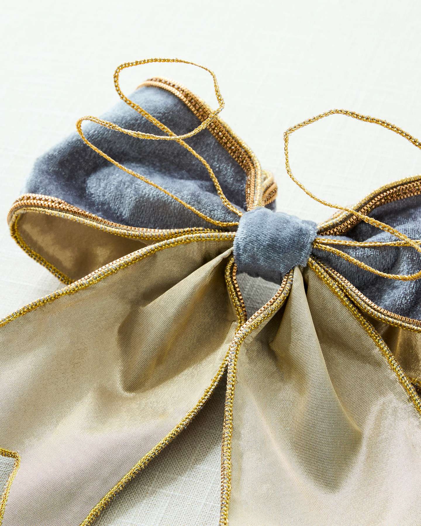 Gray Velvet Gold-Edged Pre-Tied Bow
