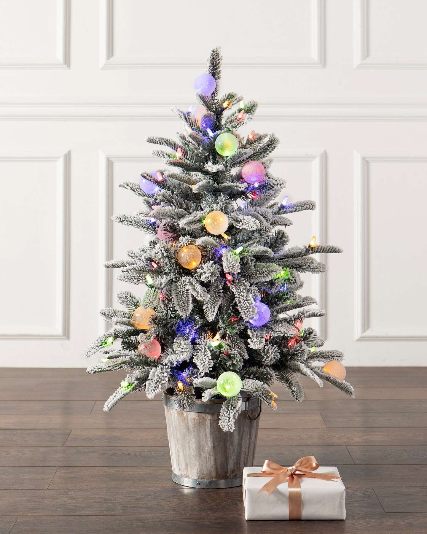 Balsam Hill 3-Foot Snow Flurry Potted Artificial Christmas Tree with LED Multicolor Lights Full Display