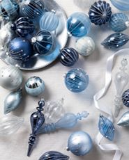 Assorted blue Christmas ornaments