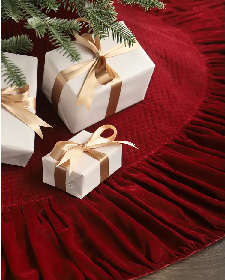 Pleated Velvet Artificial Christmas Tree Skirt Balsam Hill