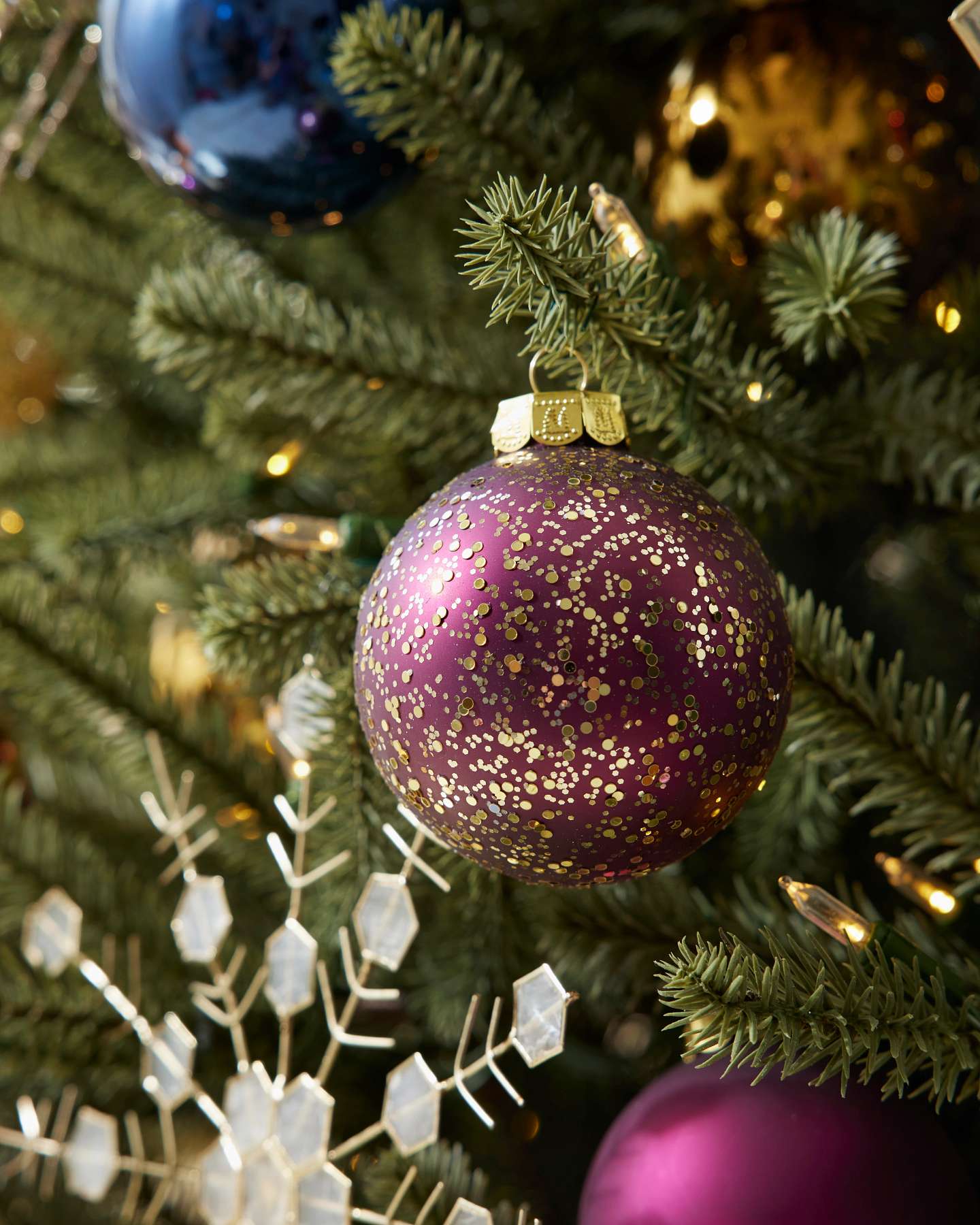 Set de boules de Noël en verre Améthyste et saphir