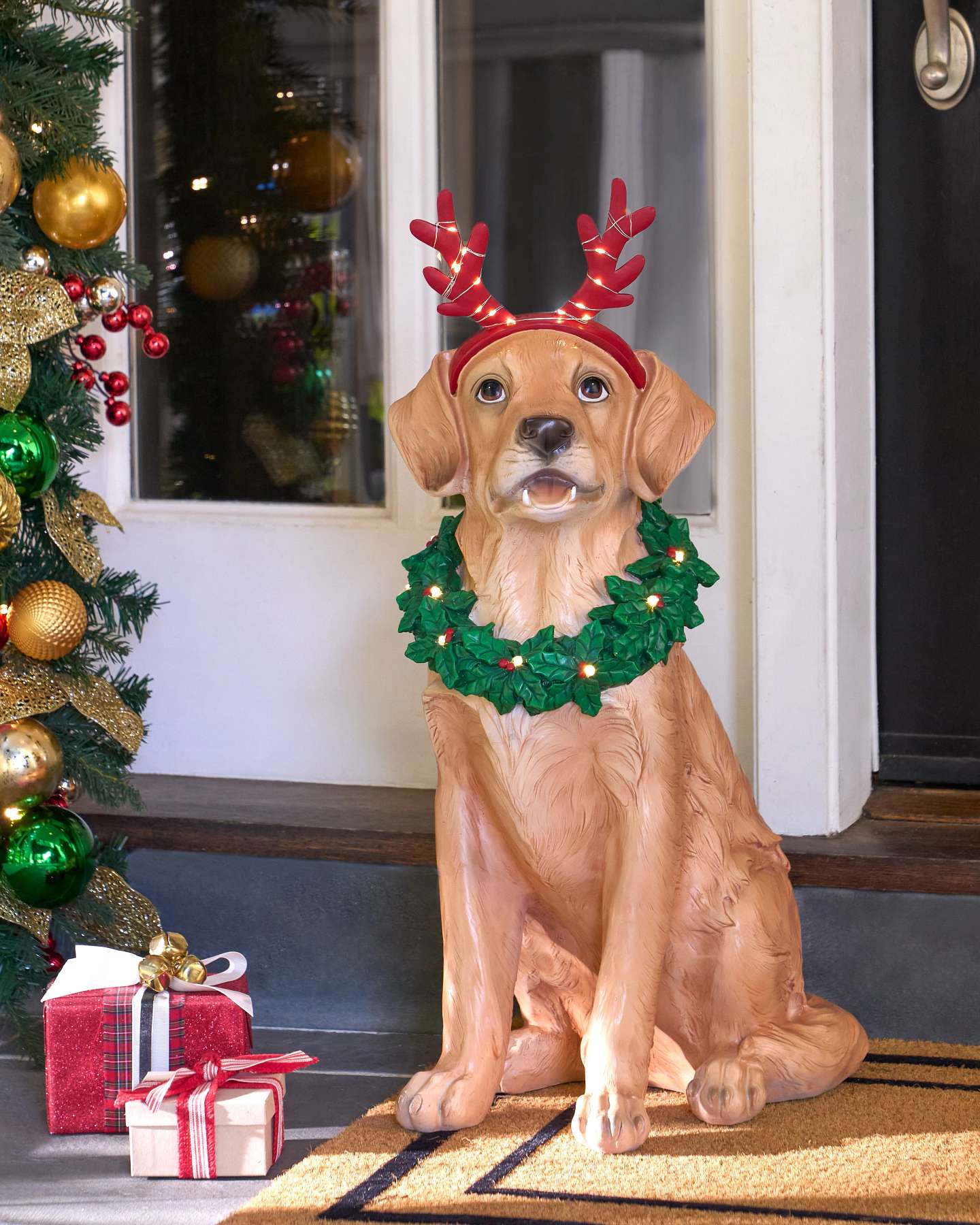 Outdoor Lit Festive Pup Life-Size Dog