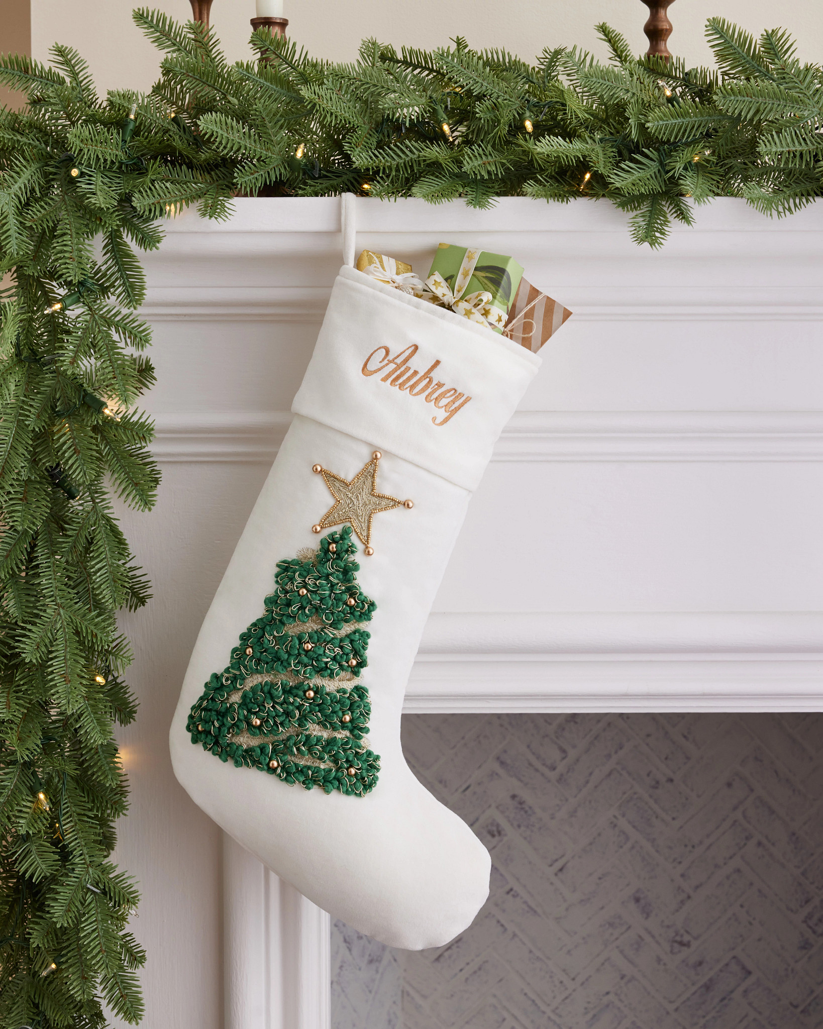 Velvet Embroidered Tree Christmas Stocking