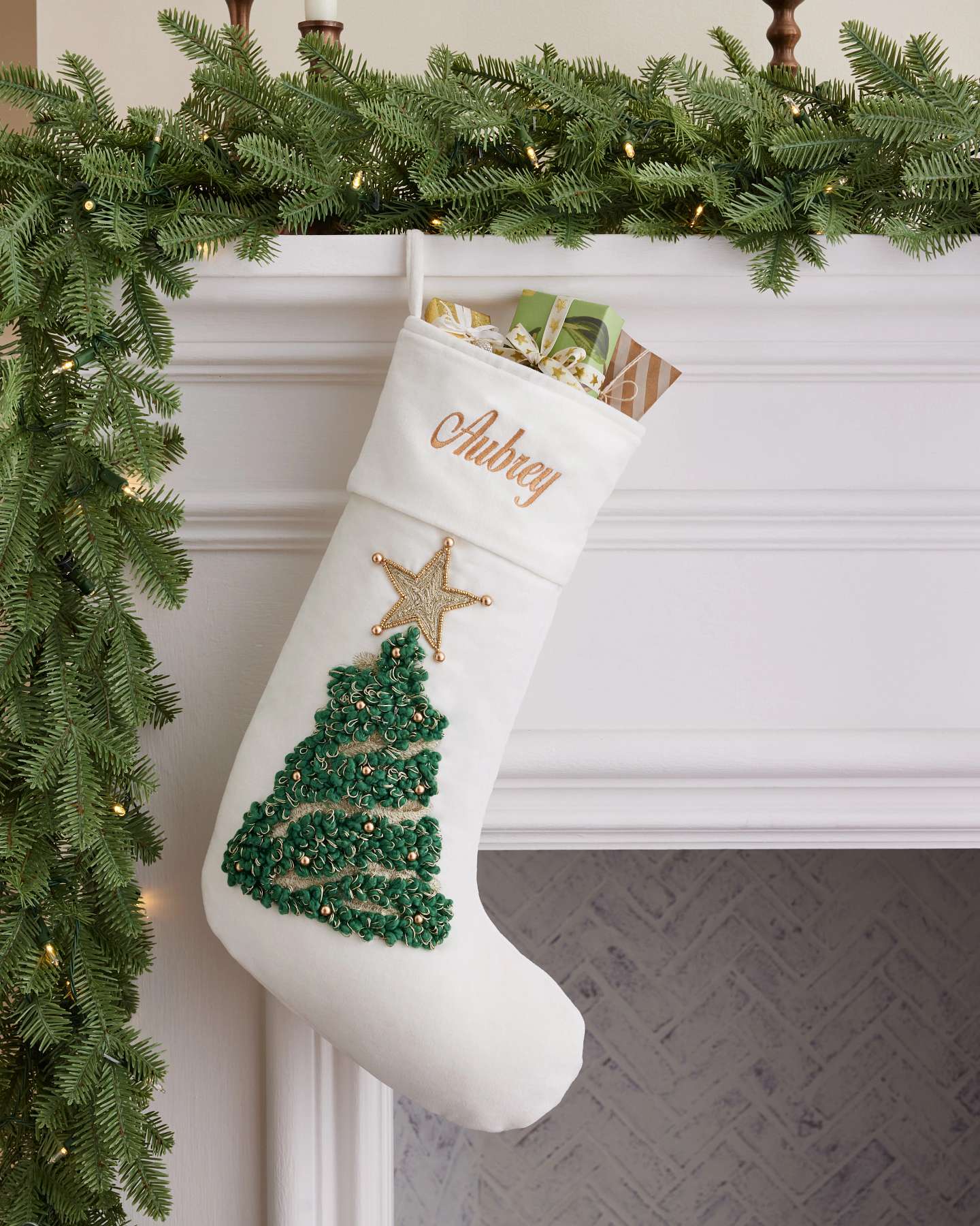 Velvet Embroidered Tree Christmas Stocking
