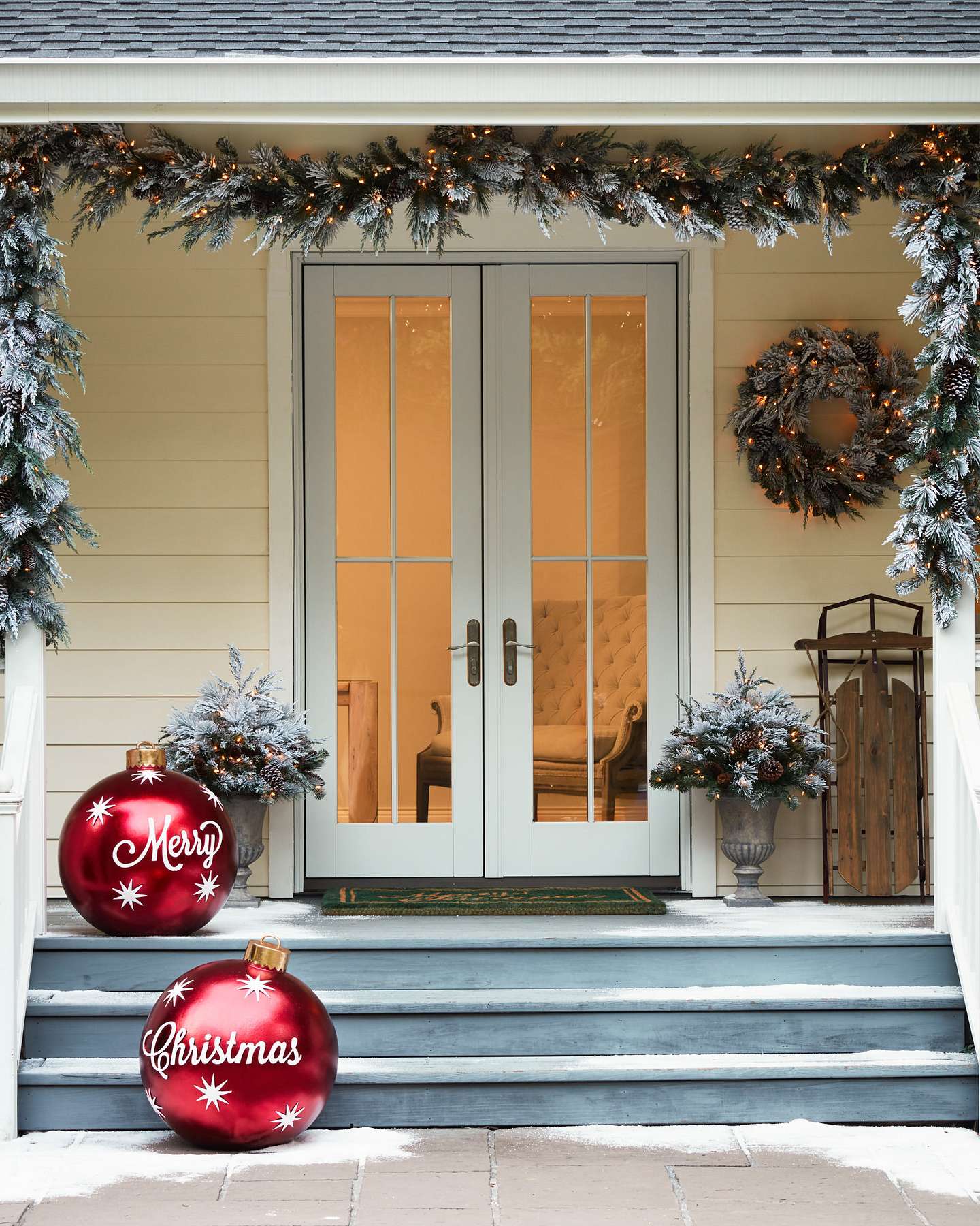 Balsam Hill Outdoor Merry Christmas Ornaments Set of 2 Festive Holiday Display