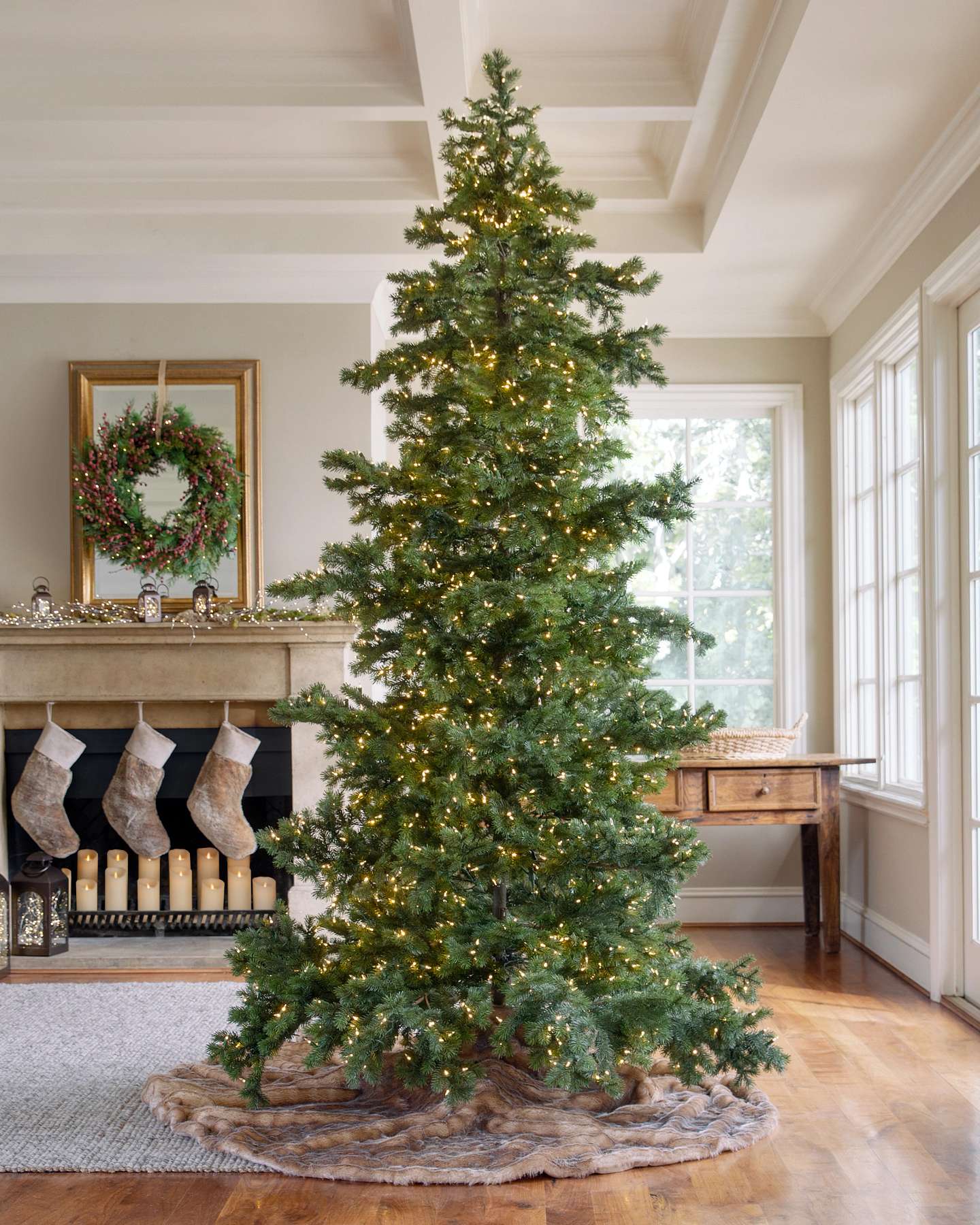 Balsam Hill Yukon Spruce Artificial Christmas Tree Decorated in a Holiday Home