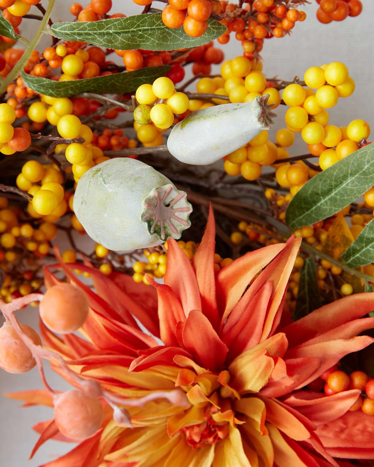 Balsam Hill Fall Berries and Blossoms Wreath Foliage Detail