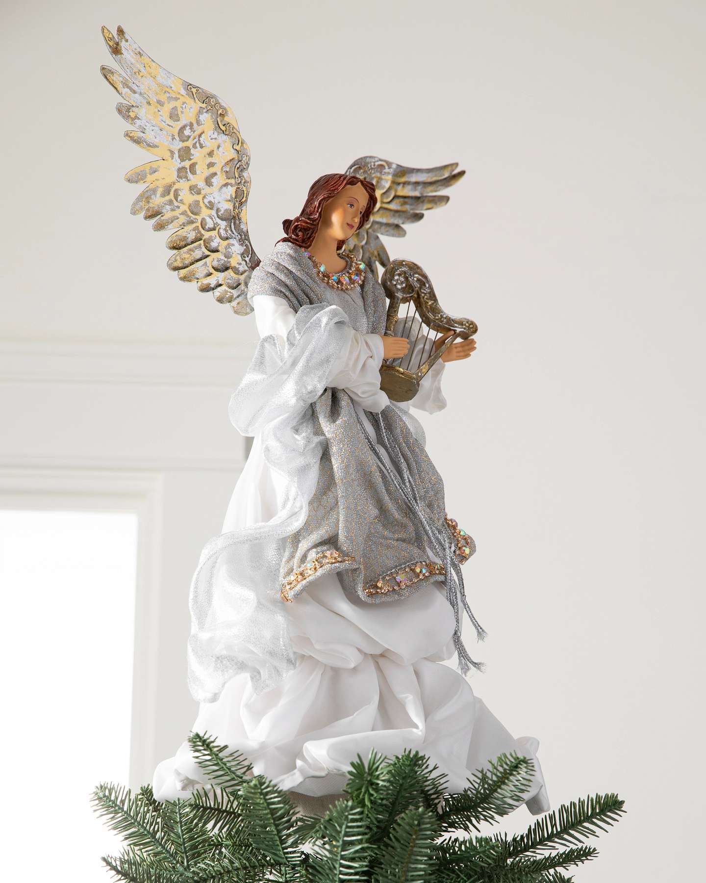 Balsam Hill Silver Angel Tree Topper Detailed Winged Beauty
