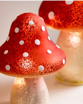 Lit Red Glass Mushroom Set Lit Red Glass Mushroom Set