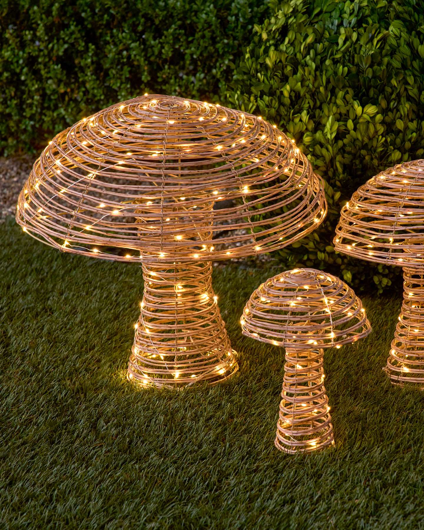 Outdoor Lit All-Weather Wicker Mushrooms, Set of 3