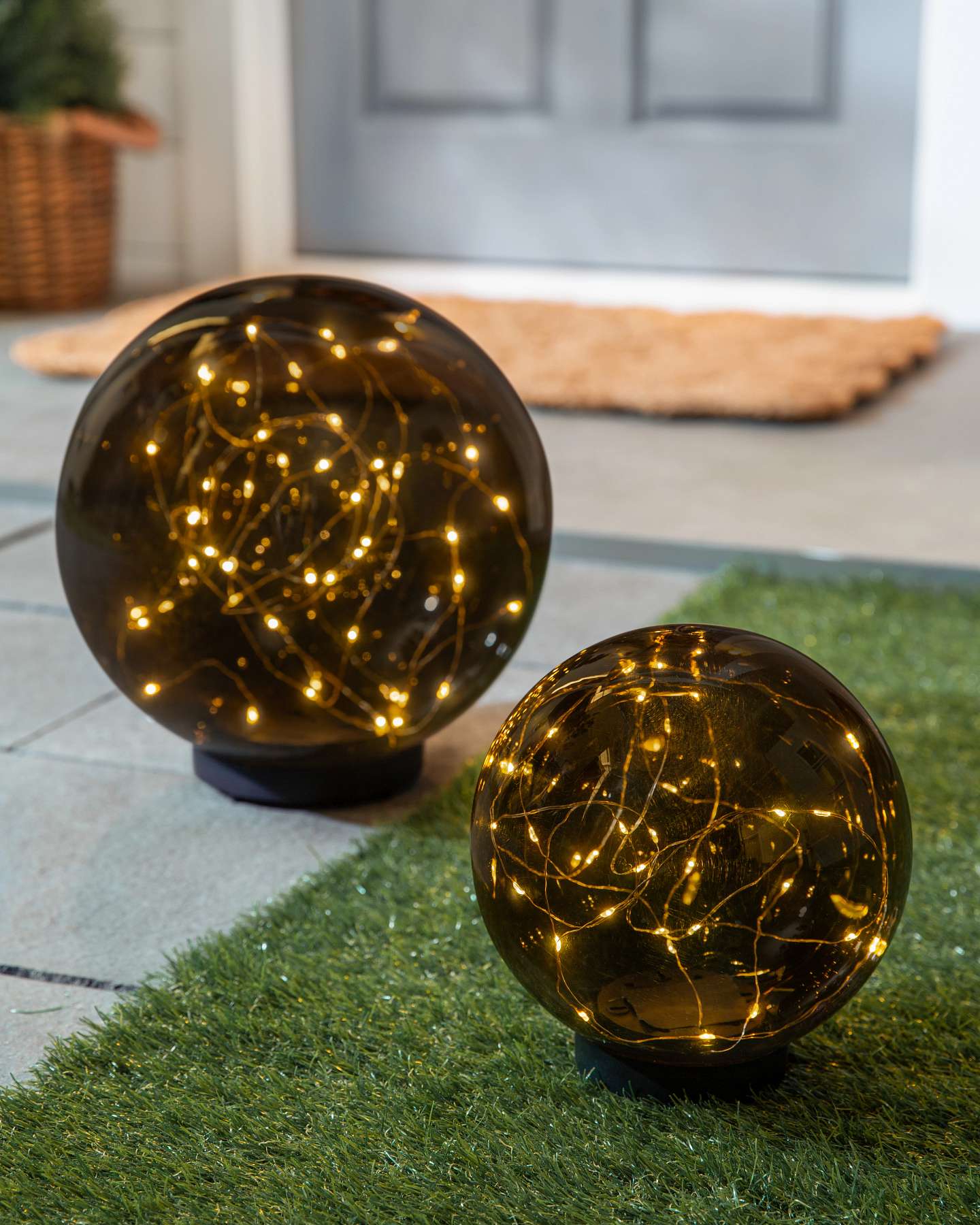 Balsam Hill Tinted Outdoor Solar Globe Stake Lights Set of 2 in Landscape