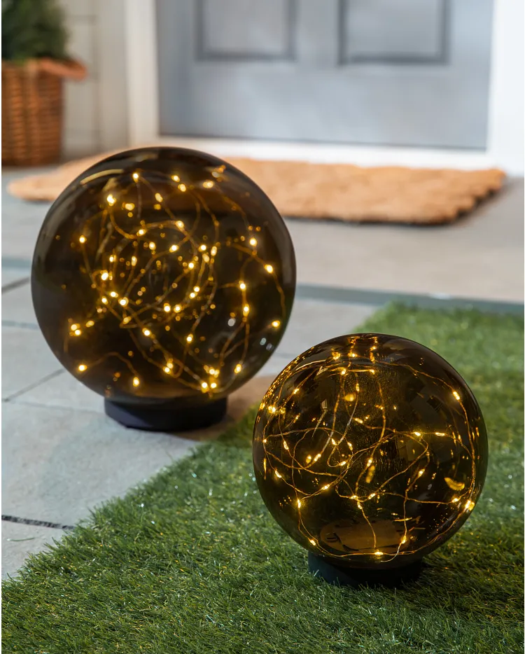 Outdoor Solar Globe Stake Lights Fall Decor Balsam Hill