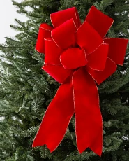  Red ribbon bow on artificial Christmas tree