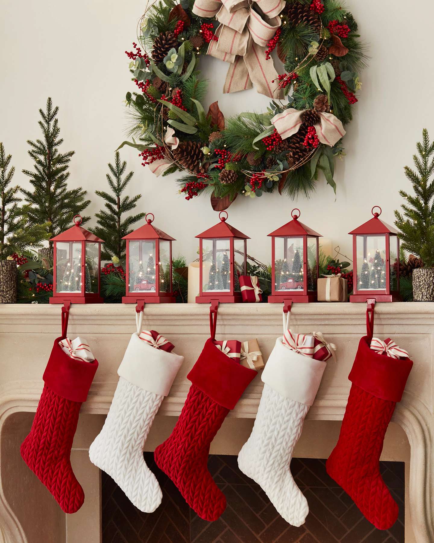 Balsam Hill Lantern Christmas Stocking Holder Lifestyle Setup with Holiday Decor