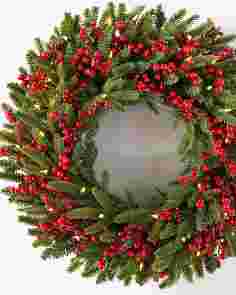 Red Berry Fraser Fir Wreath 30in LED Clear by Balsam Hill SSCR