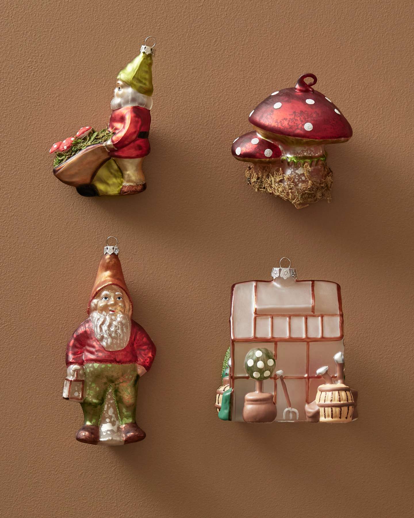 Garden Gnomes Glass Baubles, Set of 4