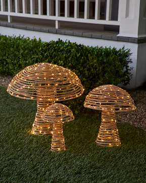 Outdoor Lit All-Weather Wicker Mushroom Set Outdoor Lit All-Weather Wicker Mushroom Set