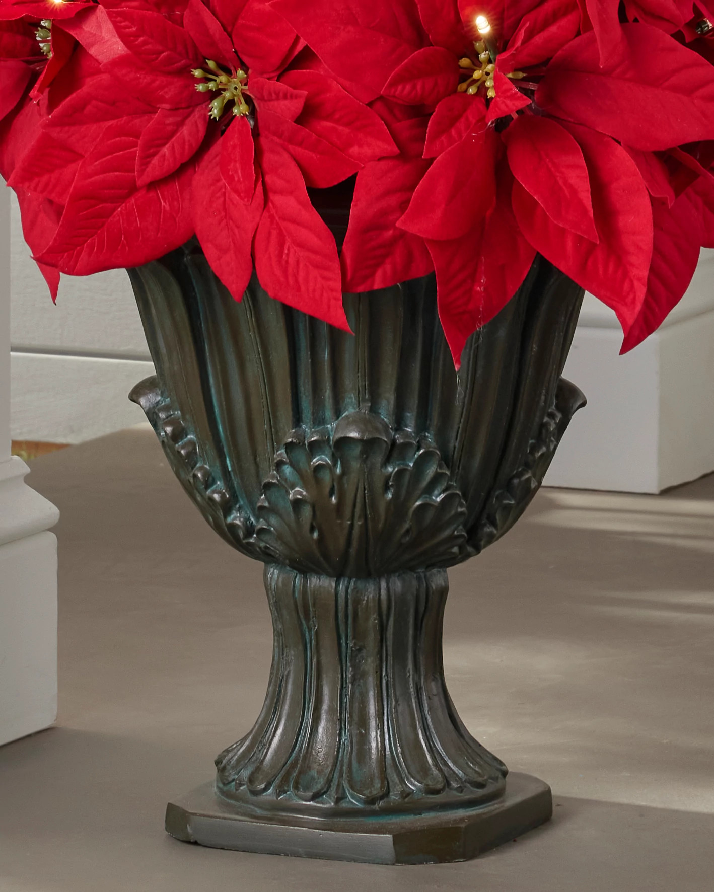 Outdoor Lit Poinsettia Celebration Potted Artificial Christmas Foliage |  Balsam Hill