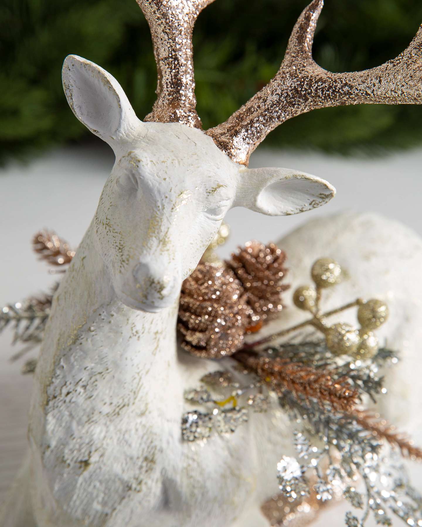 Balsam Hill Winter Frost Tabletop Artificial Christmas Deer Set of 2 Detailed Closeup