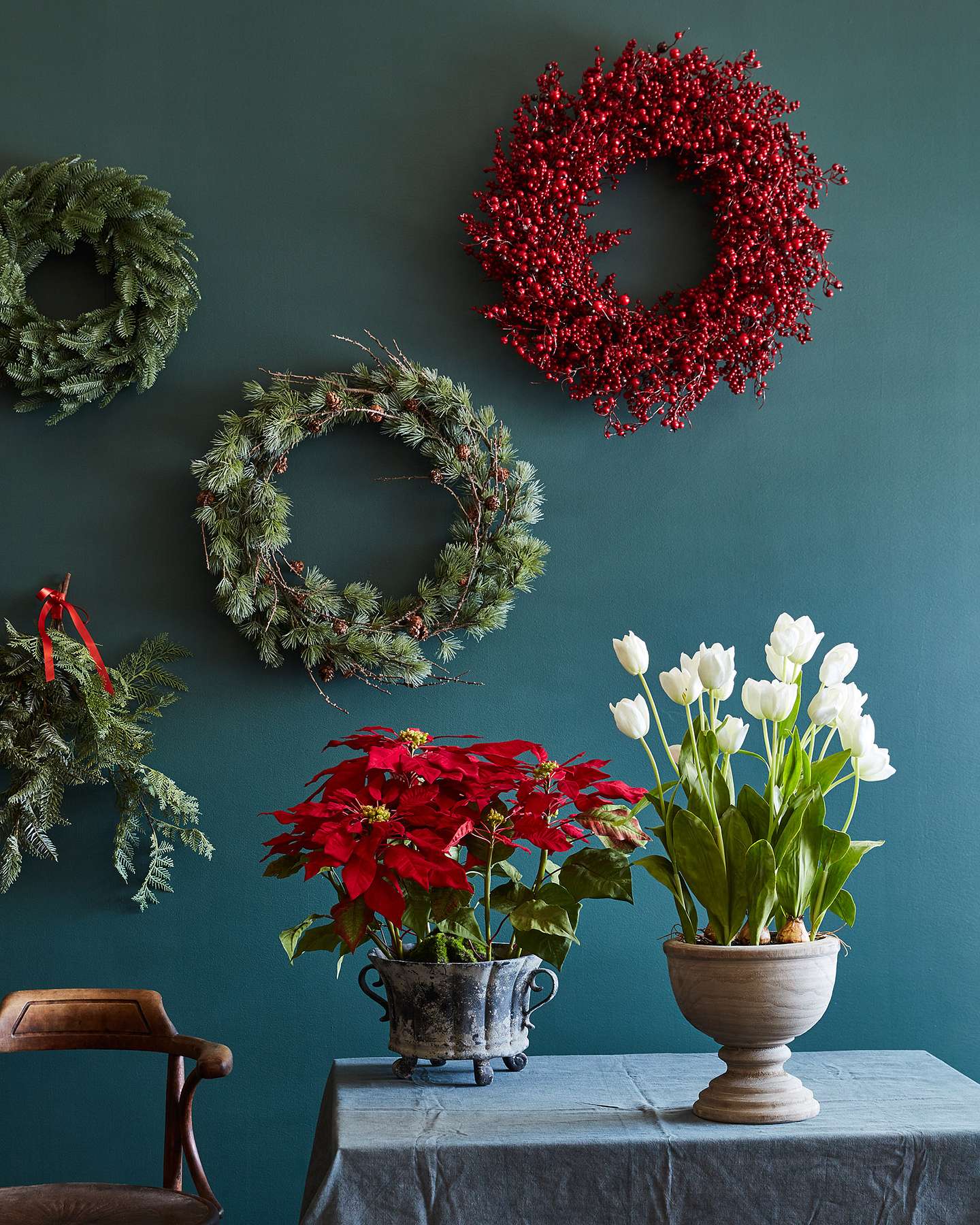 Balsam Hill Festive Red Berry Artificial Christmas Wreath Lifestyle Disply with Other Greenery