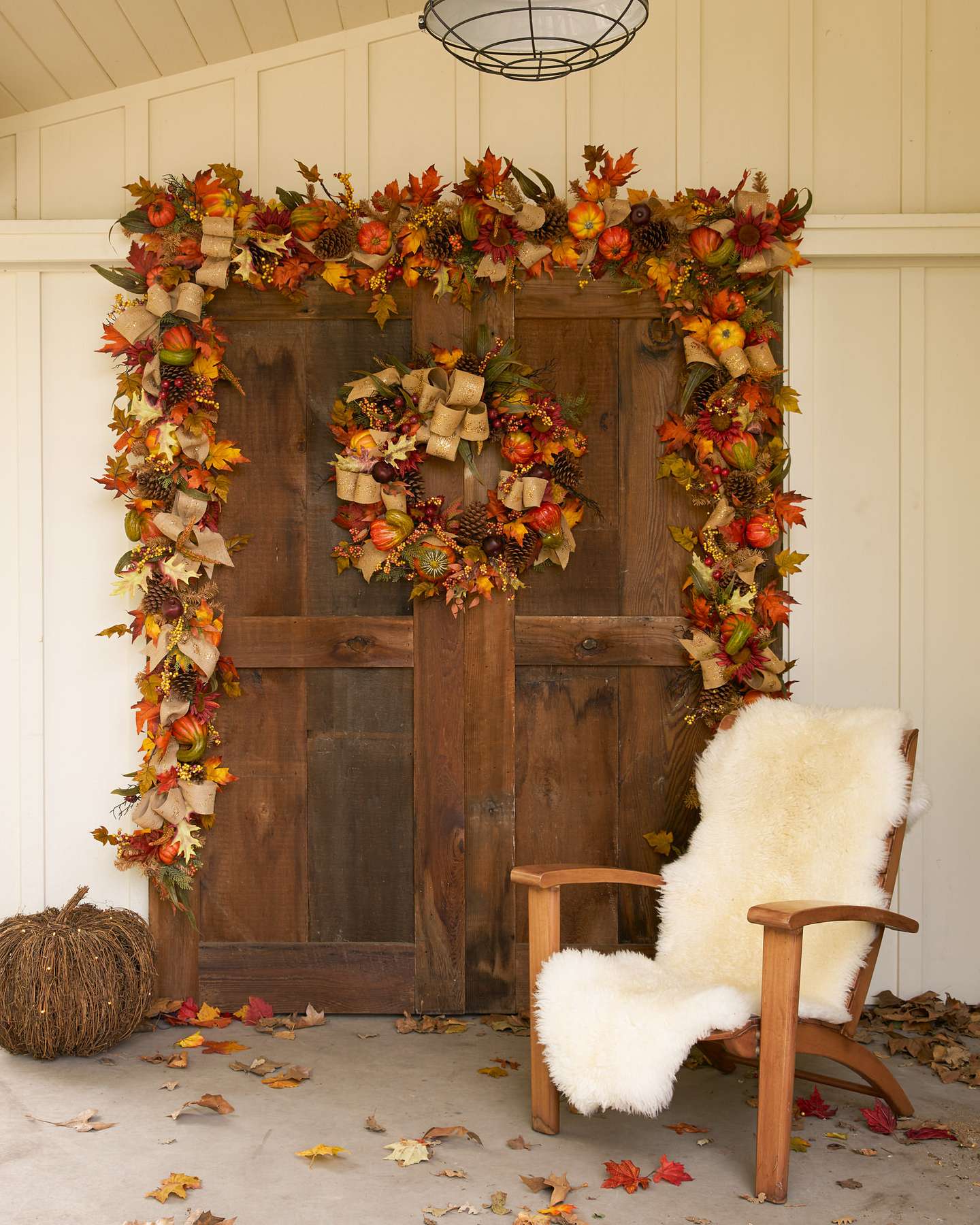 Balsam Hill Fall Harvest Artificial Foliage Lifestyle Rustic Door Display