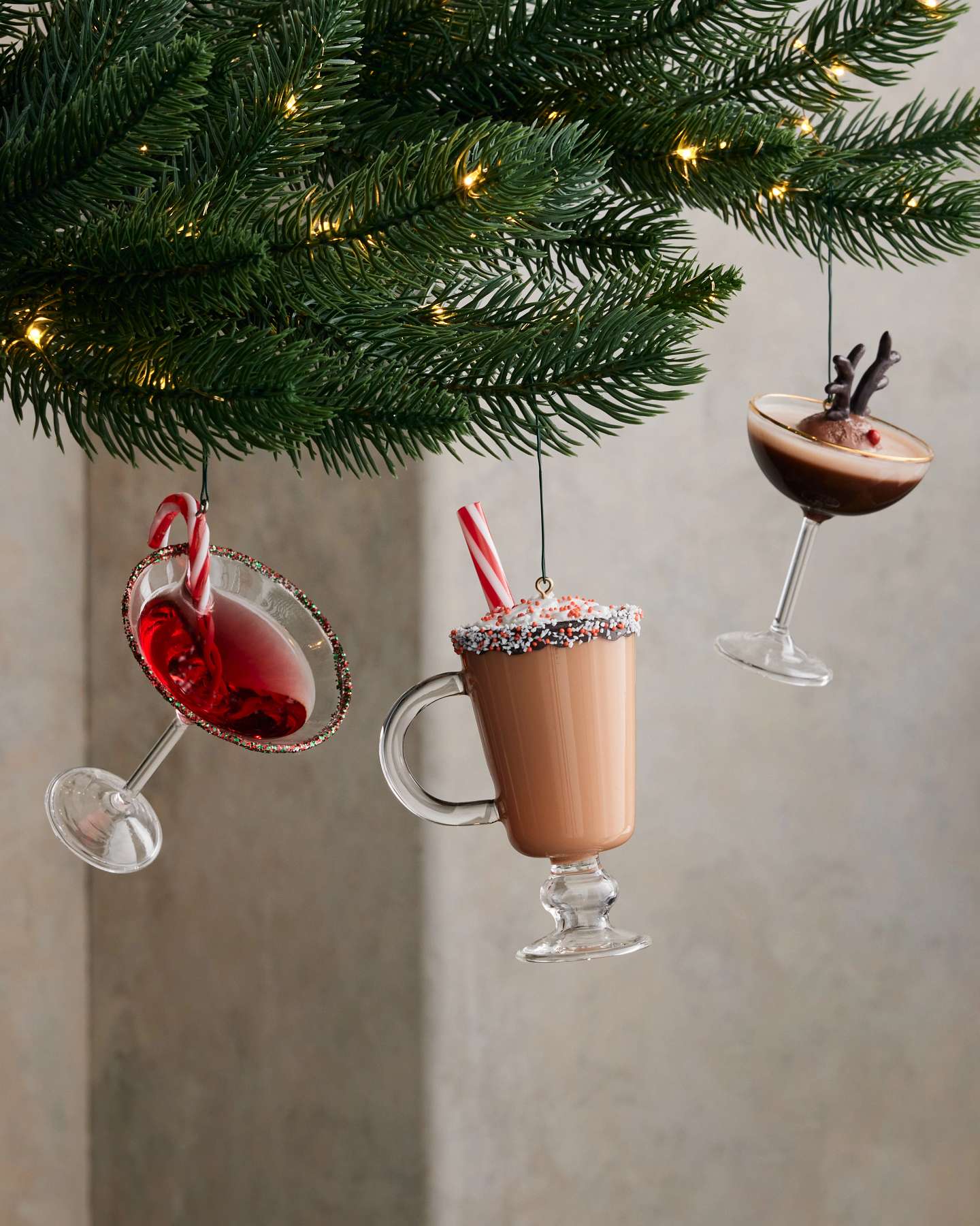 Décorations de cocktails des Fêtes en verre, ensemble de cinq