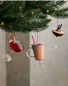Novelty Holiday Cocktails Glass Ornament Set Novelty Holiday Cocktails Glass Ornament Set
