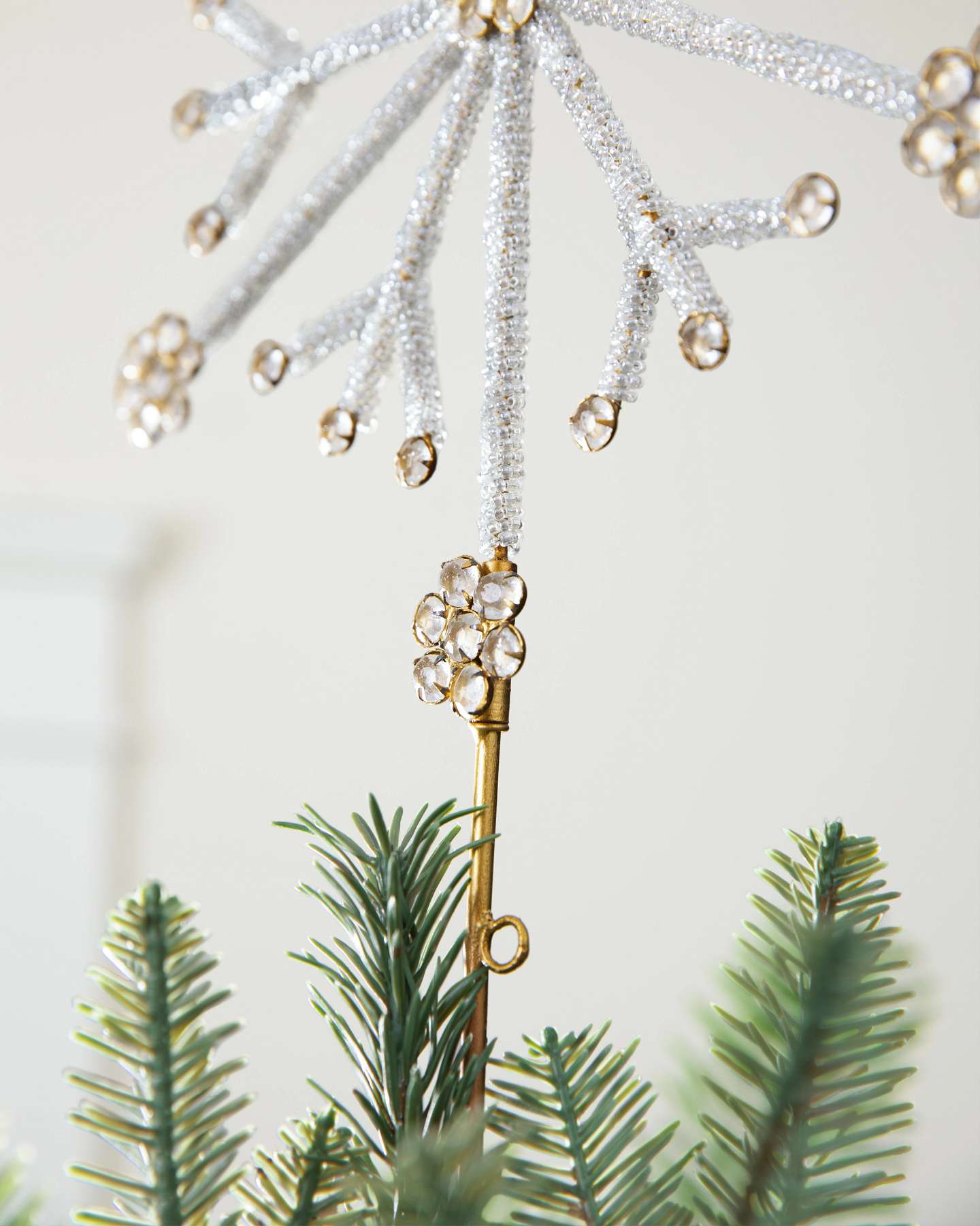 Balsam Hill 10-Inch Beaded Snowflake Artificial Christmas Tree Topper Detailed Closeup