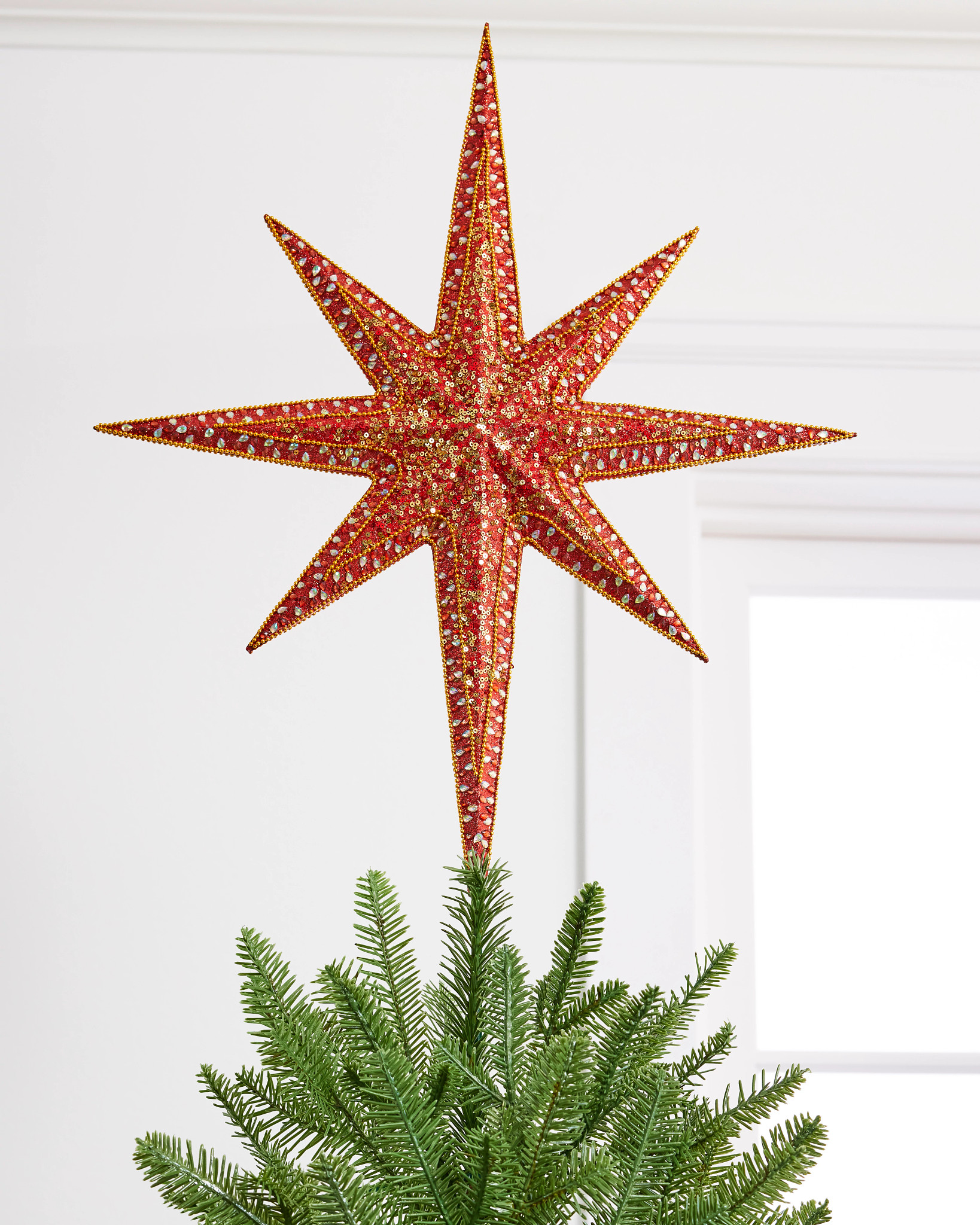 Red Bethlehem Star Beaded Tree Topper