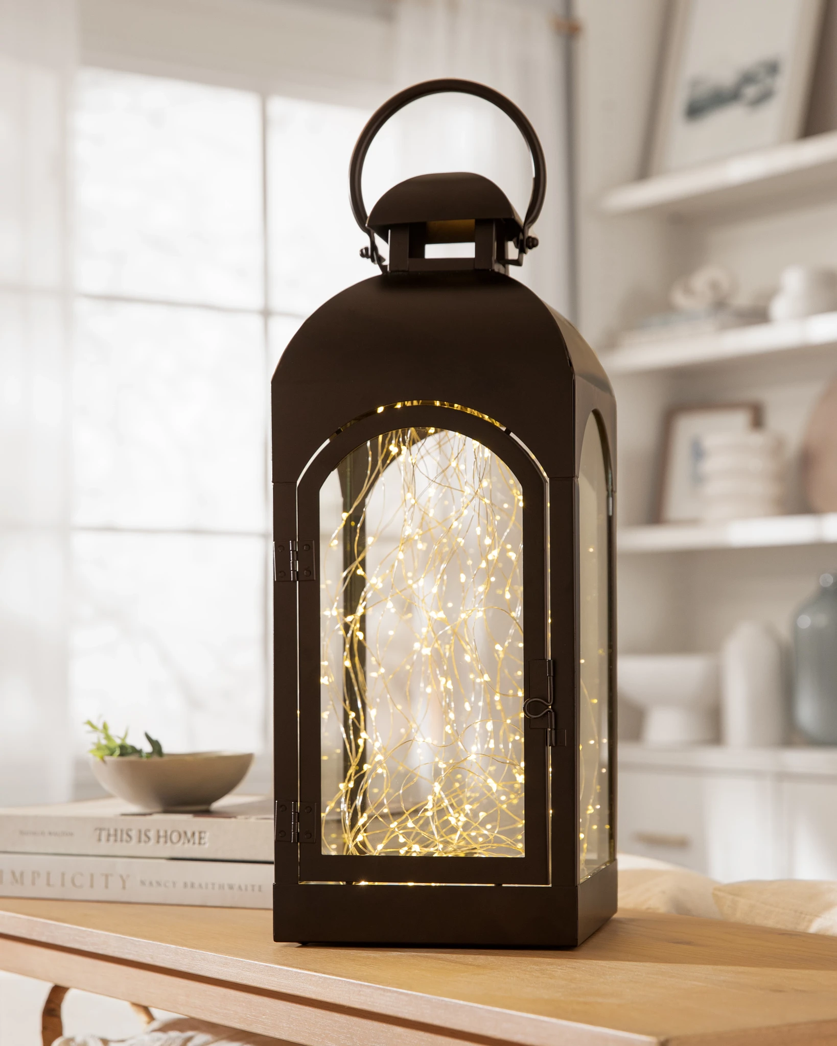 Brown lantern with fairy lights