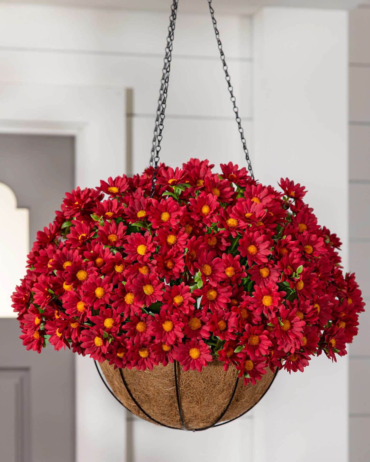 Balsam Hill Scarlet Outdoor Sunset Mums Artificial Christmas Hanging Basket 20-Inch